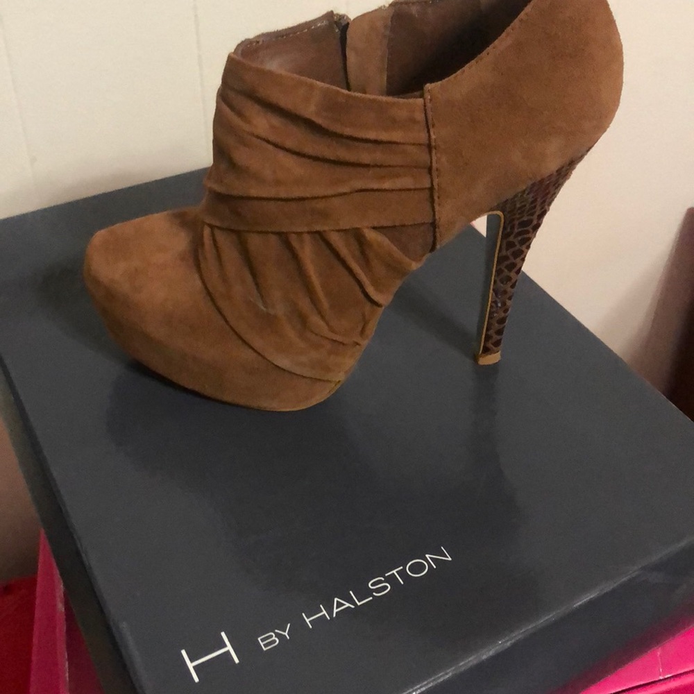 Aida Tan Suede Bootie stiletto  “brand new in box”
